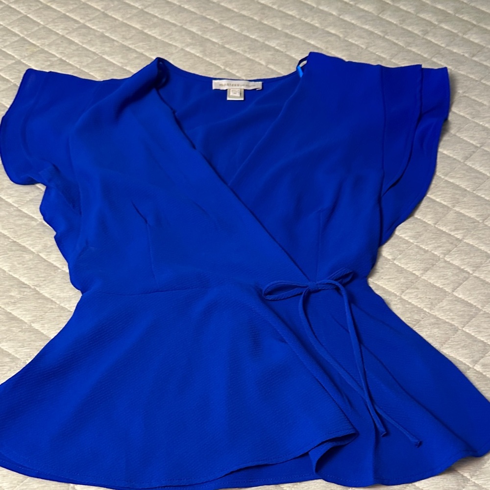 Monteau Vibrant Blue Wrap Blouse